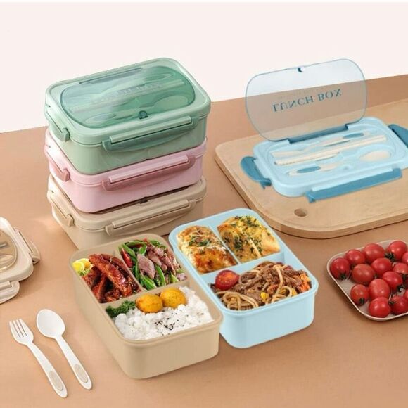 Bento Box Lunch Containers, LeakProof Lunch Box with Utensils BPA Free Tan - Picture 2 of 7